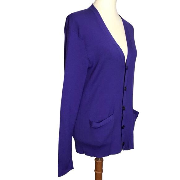 Ralph Lauren Black Label Indigo Blue Purple Merino Wool Ribbed Cardigan Sweater - Picture 4 of 11